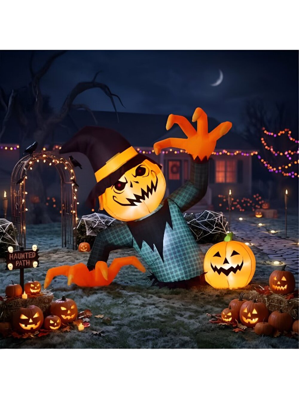 5FT Halloween Inflatable Giant Pumpkin Ghost Outdoor Decoration